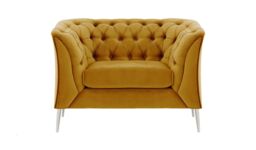 Chesterfield Modern Armchair, mustard, Leg colour: chrome metal - thumbnail 1