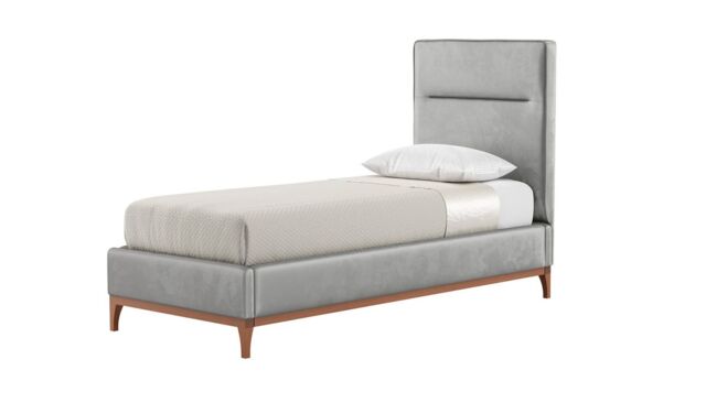 Gene 3ft Single Bed Frame with modern horizontal stitch headboard, silver, Leg colour: aveo - image 1