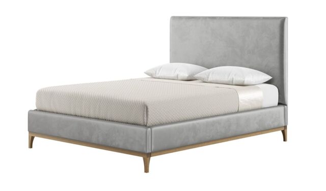 Diane 5ft King Size Bed Frame with modern smooth headboard, silver, Leg colour: wax black - image 1