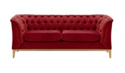 Chesterfield Modern 2 Seater Sofa Wood, dark red, Leg colour: like oak
