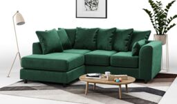 Dillon Velvet Left Hand Corner Sofa, green - thumbnail 5