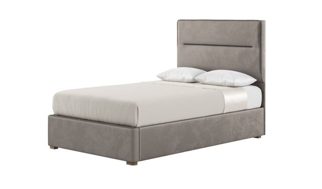 Lewis 4ft Small Double Bed Frame Modern Horizontal Stitch Headboard, grey, Leg colour: wax black