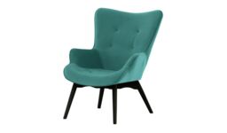 Ducon Velvet Wingback Chair, light blue, Leg colour: black