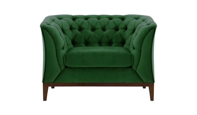 Chesterfield Modern Armchair Wood, dark green, Leg colour: dark oak - image 1