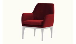 Beca Armchair with Wooden Legs, dark red, Leg colour: white