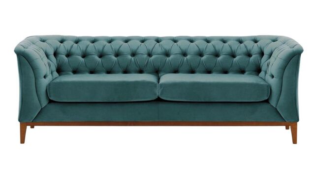 Chesterfield Modern 2,5 Seater Sofa Wood, navy blue, Leg colour: like oak - image 1
