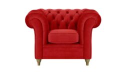 Chesterfield Armchair, dark red, Leg colour: wax black