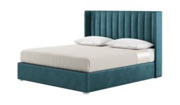 Naomi 6ft Super King Size Bed With Fluted Vertical Stitch Wing Headboard, dirty blue, Leg colour: white