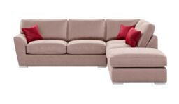 Majestic Right Hand Corner Sofa with Footstool and Fitted Back Cushions, pink/dark red