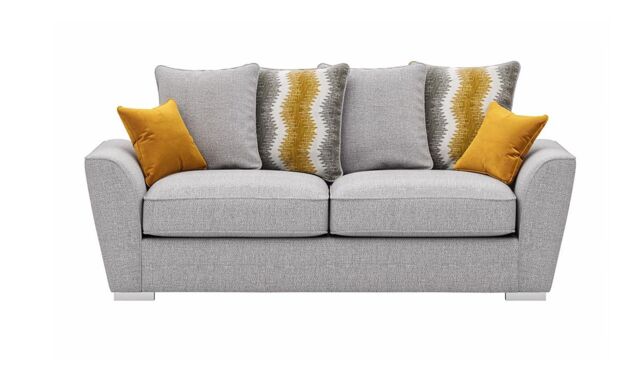 Majestic 3 Seater Sofa with Loose Back Cushions, light grey/mustard - image 1