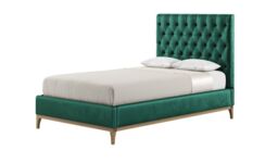 Marlon 4ft Small Double Bed Frame with luxury deep button quilted headboard, dark green, Leg colour: wax black - thumbnail 1