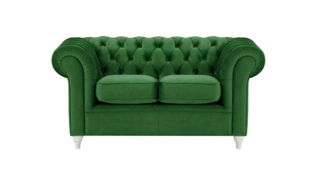 Chesterfield 2 Seater Sofa, dark green, Leg colour: white - image 1