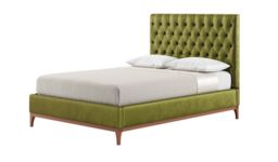 Marlon 4ft6 Double Bed Frame with luxury deep button quilted headboard, olive green, Leg colour: aveo - thumbnail 1