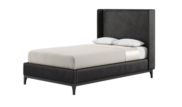 Diane 4ft Small Double Bed Frame with modern smooth wing headboard, black, Leg colour: black