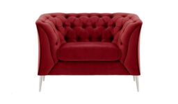 Chesterfield Modern Armchair, dark red, Leg colour: chrome metal