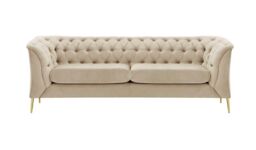 Chesterfield Modern 2,5 Seater Sofa, light beige, Leg colour: gold metal