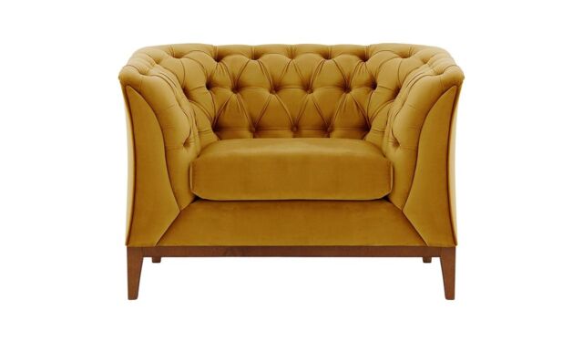 Chesterfield Modern Armchair Wood, mustard, Leg colour: aveo - image 1