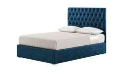 Jewel 4ft6 Double Bed Frame With Luxury Deep Button Quilted Headboard, blue, Leg colour: white - thumbnail 1