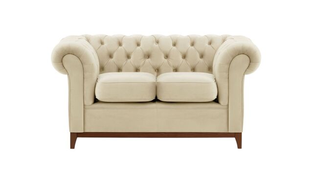 Chesterfield Wood 2-Seater Sofa, light beige, Leg colour: like oak - image 1