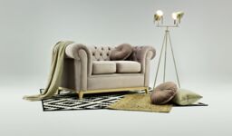 Chesterfield Wood 2-Seater Sofa, light beige, Leg colour: like oak - thumbnail 2