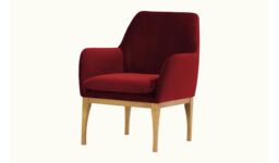 Beca Armchair with Wooden Legs, dark red, Leg colour: like oak - thumbnail 1