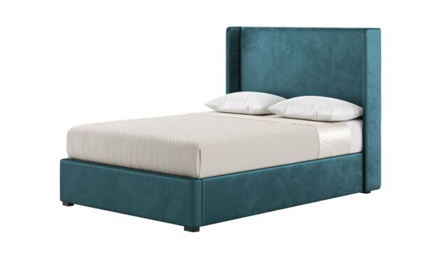 Darcy 4ft6 Double Bed Frame With Modern Smooth Wing Headboard, dirty blue, Leg colour: black - image 1