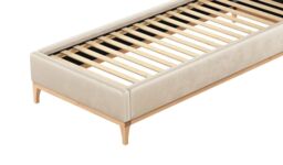 Emily 3ft Single Bed Frame with contemporary panel headboard, light beige, Leg colour: like oak - thumbnail 2