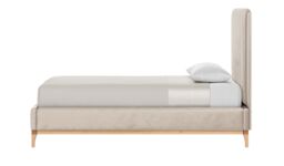 Emily 3ft Single Bed Frame with contemporary panel headboard, light beige, Leg colour: like oak - thumbnail 4