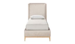 Emily 3ft Single Bed Frame with contemporary panel headboard, light beige, Leg colour: like oak - thumbnail 5