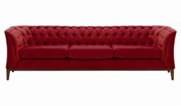 Chesterfield Modern 3 Seater Sofa Wood, dark red, Leg colour: dark oak