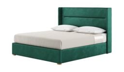 Lewis 6ft Super King Size Bed Modern Horizontal Stitch Wing Headboard, dark green, Leg colour: like oak