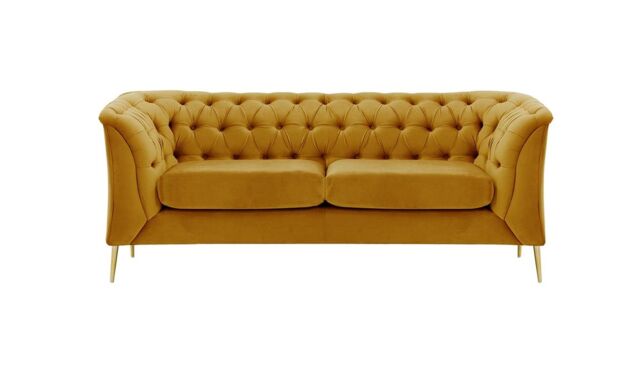 Chesterfield Modern 2 Seater Sofa, mustard, Leg colour: gold metal