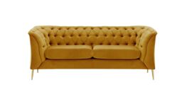 Chesterfield Modern 2 Seater Sofa, mustard, Leg colour: gold metal - thumbnail 1