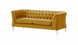 Chesterfield Modern 2 Seater Sofa, mustard, Leg colour: gold metal - thumbnail 4