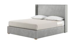 Darcy 6ft Super King Size Bed With Modern Smooth Wing Headboard, silver, Leg colour: like oak