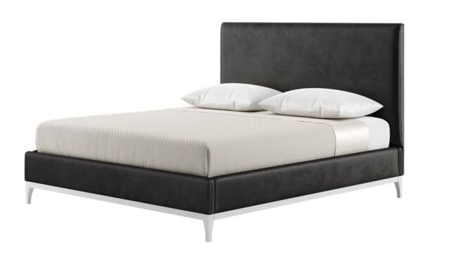 Diane 6ft Super King Size Bed Frame with modern smooth headboard, black, Leg colour: white - image 1