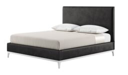 Diane 6ft Super King Size Bed Frame with modern smooth headboard, black, Leg colour: white - thumbnail 1