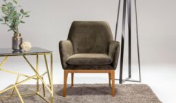 Beca Armchair with Wooden Legs, light beige, Leg colour: white - thumbnail 2