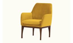 Beca Armchair with Wooden Legs, light beige, Leg colour: white - thumbnail 1