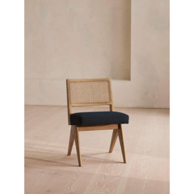 Hayward Indigo Linen Dining Chair | Solid Oak Frame with Cane Back