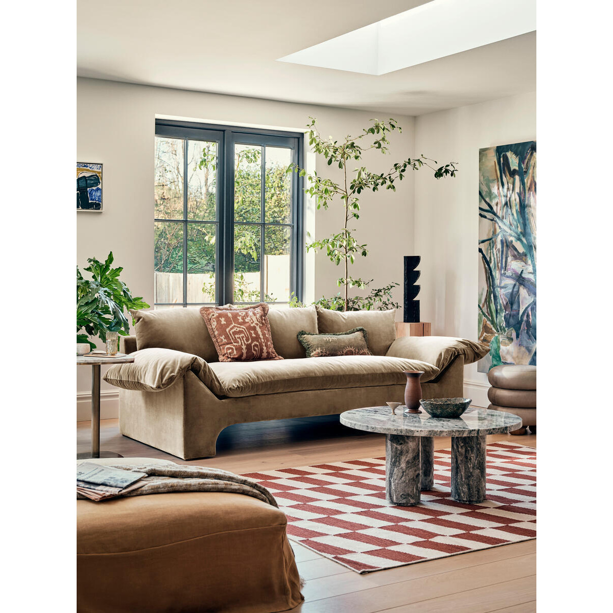 Wyatt Three Seater Sofa, Velvet, Cream