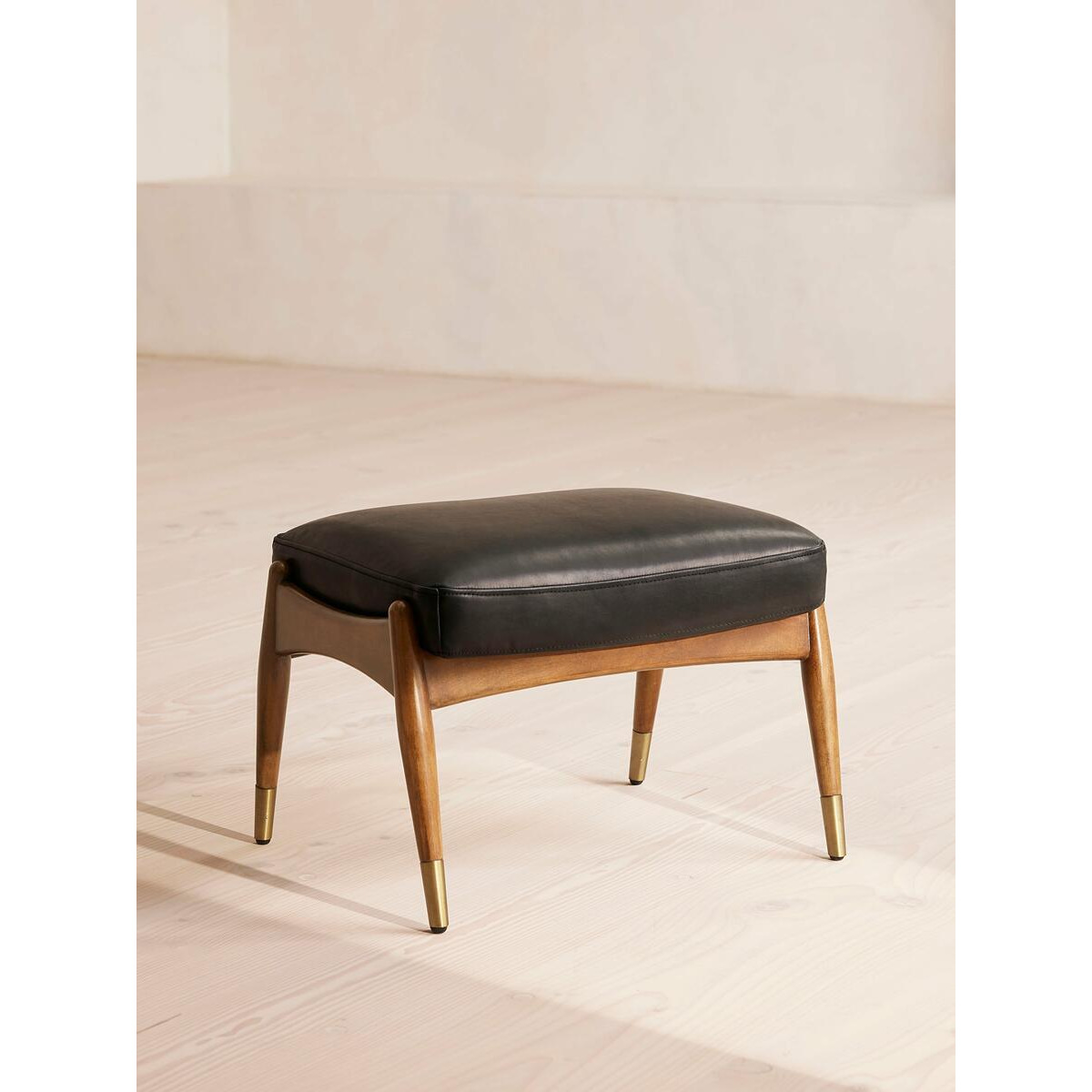 Theodore Leather Footstool in Black | Vintage-Inspired Design