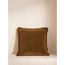 Contemporary Margeaux Mustard Velvet Cushion with Eyelash Fringing