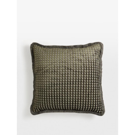 Charis Large Square Cushion in Charcoal | Woven Jacquard Fabric with Geometric Design and Eyelash Fringing