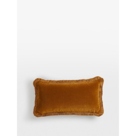 Buy Mustard Margeaux Oblong Cushion | Plush Cotton Velvet with Eyelash Fringing