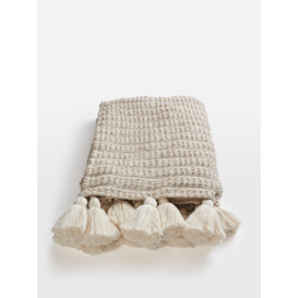 Cassia Cotton Knotted Throw | Textured Cream Tassel Blanket