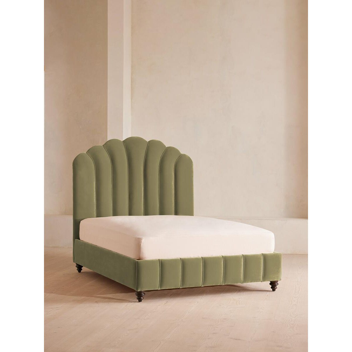 Manette Velvet Lichen Double Bed - Art Deco-Inspired Design