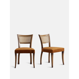 Pair of Molina Dining Chairs with Cane Back and Velvet Seat in Mustard