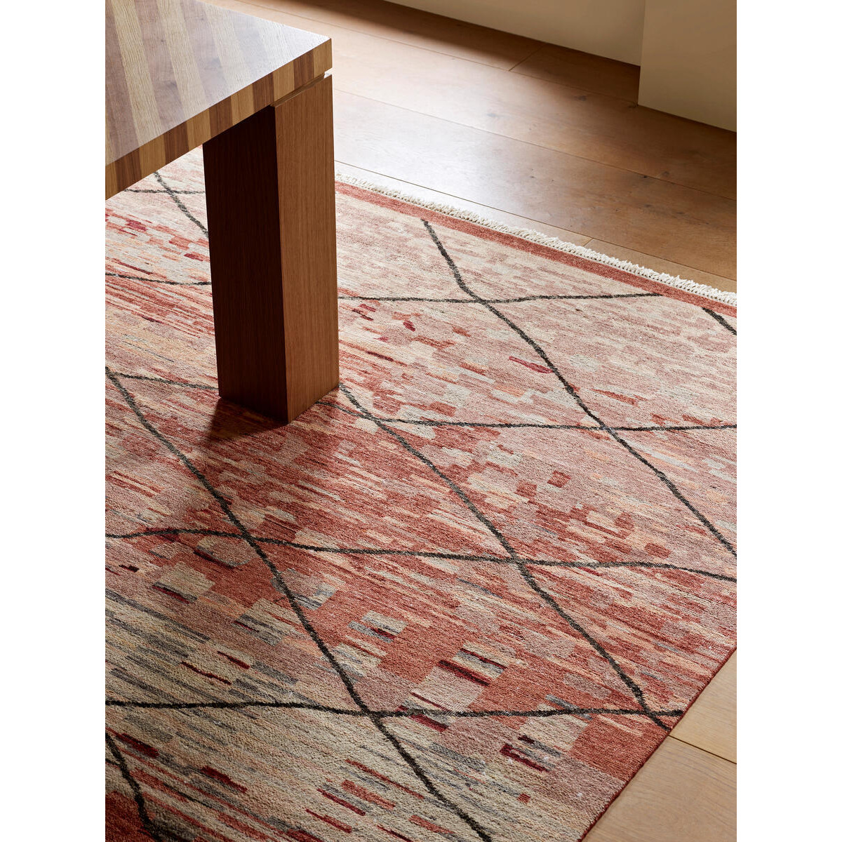 Vintage-Inspired Holstein Rug | Hand-Knotted Wool Rug | Neutral Tones with Diamond Pattern Overlay