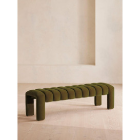 Vintage-inspired Willis Velvet Bench in Olive | Channelled Seat Detail